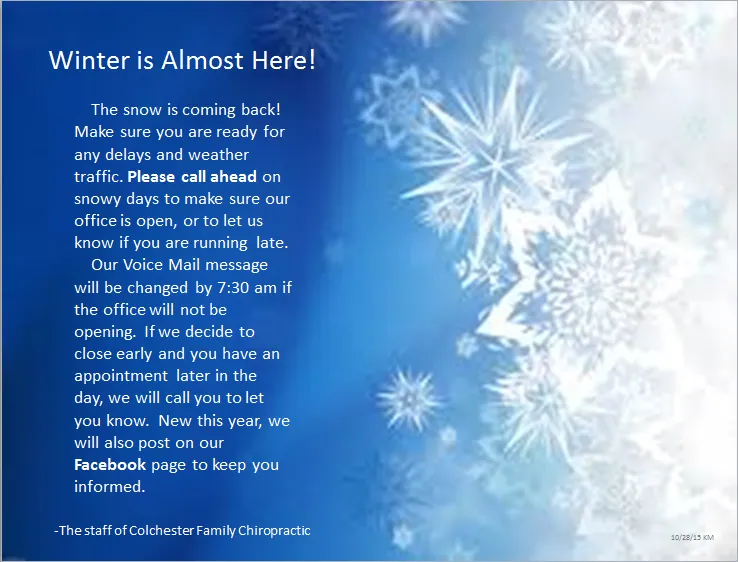 Snowy winter scene from our office winter weather notice
